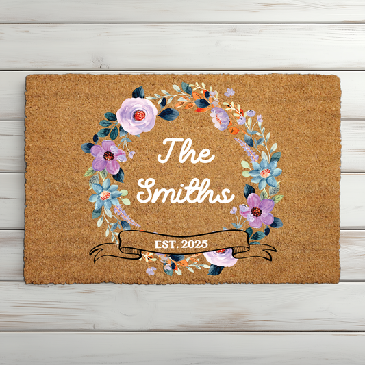 Personalized Floral Doormat, Perfect Wedding Gift, Family Welcome Mat