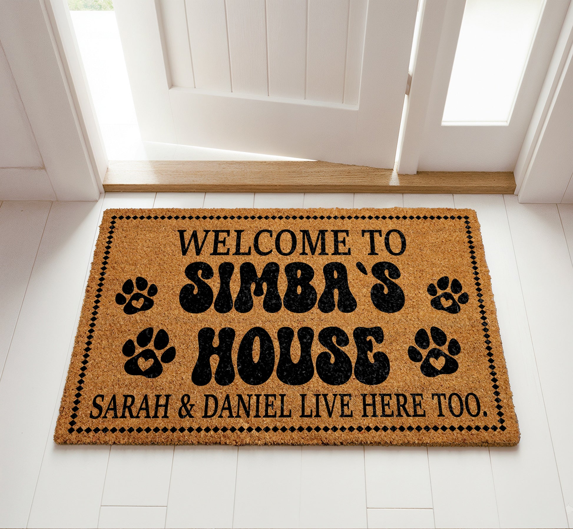 Custom Funny Pet Name Doormat, Cute Dog Lover Welcome Mat