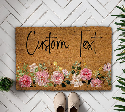 Custom Welcome Mat: Personalized Floral Design for Boho Housewarming