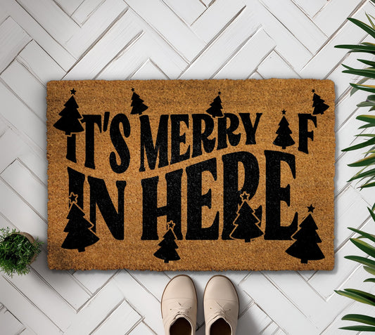 Merry AF Christmas Doormat, Festive Home Decor, Tree Pattern Rug