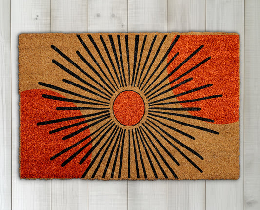 Boho Sunburst Doormat, Mid Century Style for Modern Home