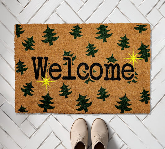 Festive Christmas Tree Welcome Mat, Holiday Front Door Rug