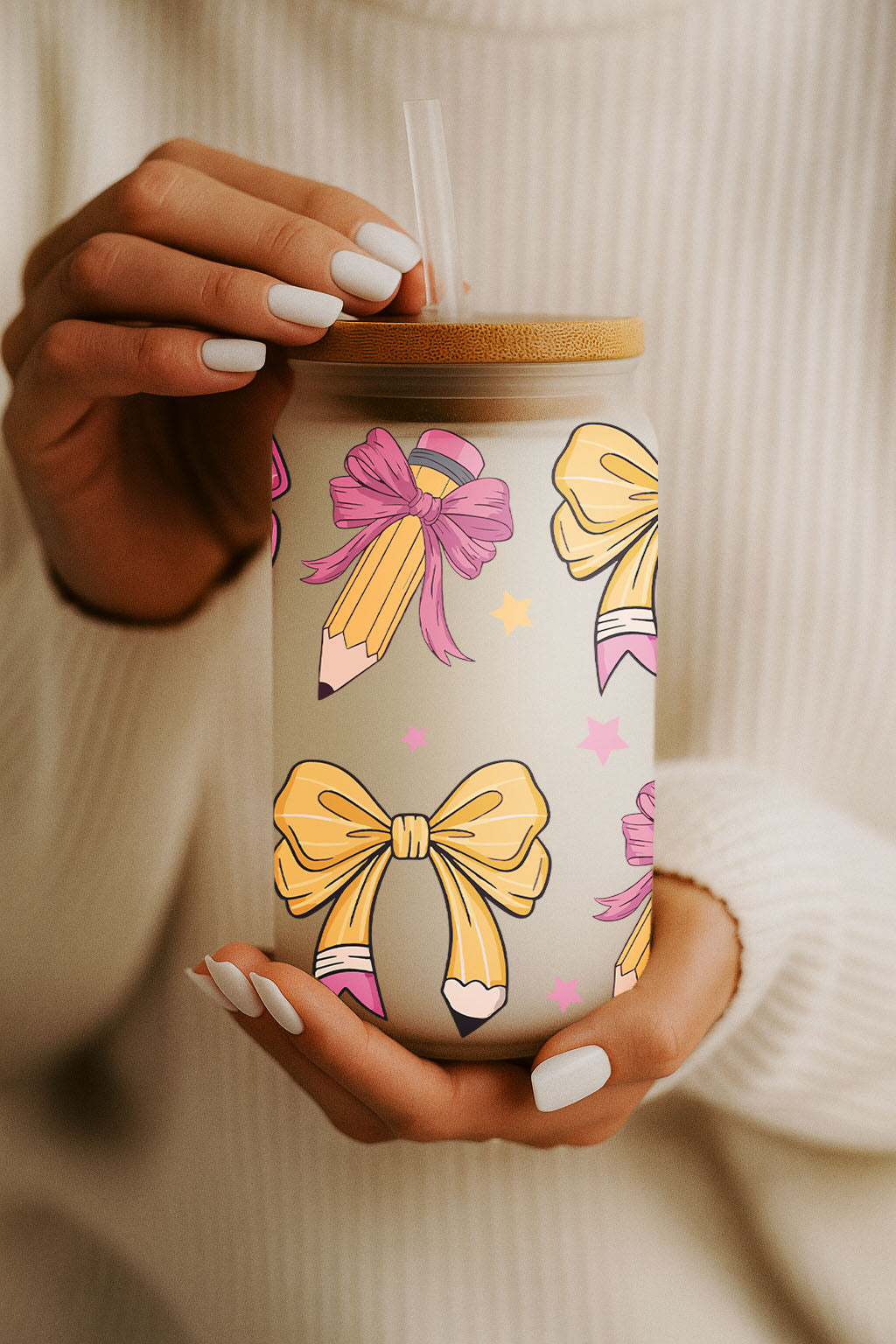 Pencil Coquette Glass Cup, Teacher Appreciation tumbler, Girly Student Cup