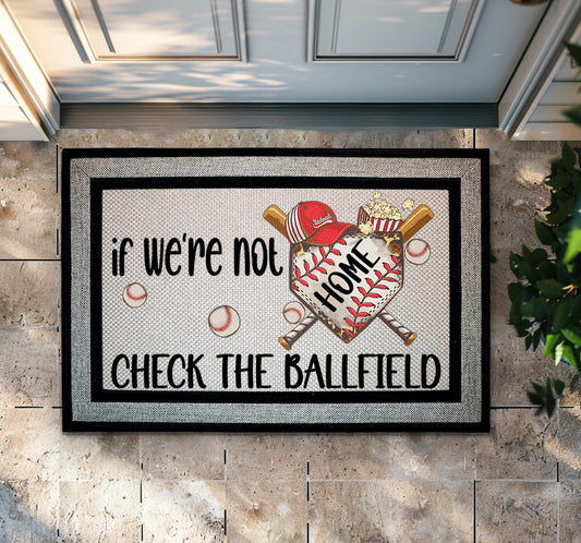 Ballfield Doormat, Welcome Baseball Lovers! Funny Outdoor Fan Rug.