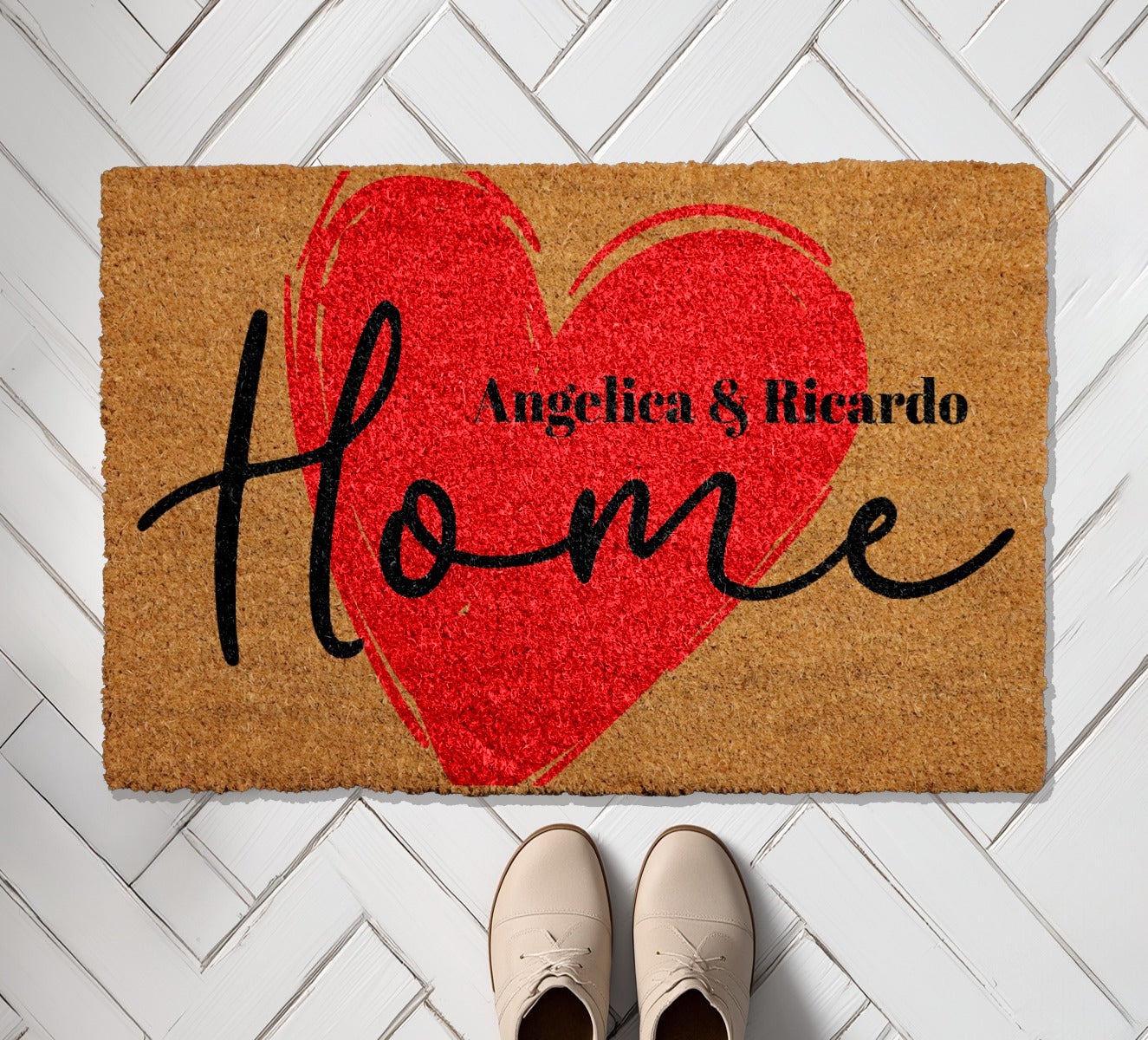 Personalized Heart Design Welcome Mat for Homeowners, Cute Front Decor