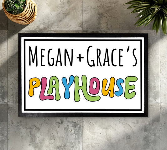 Colorful Personalized Kids Playhouse Doormat, Fun Children's Room Decor Welcome Mat