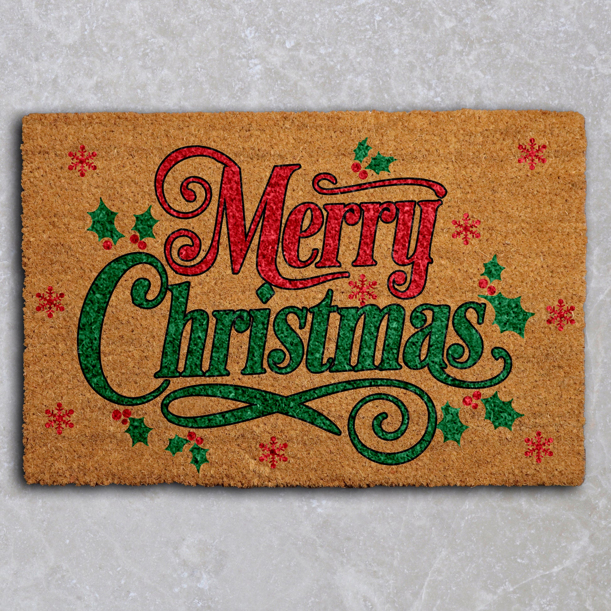 Festive Holly & Berries Doormat, Cheerful Xmas Home Decor Accessory