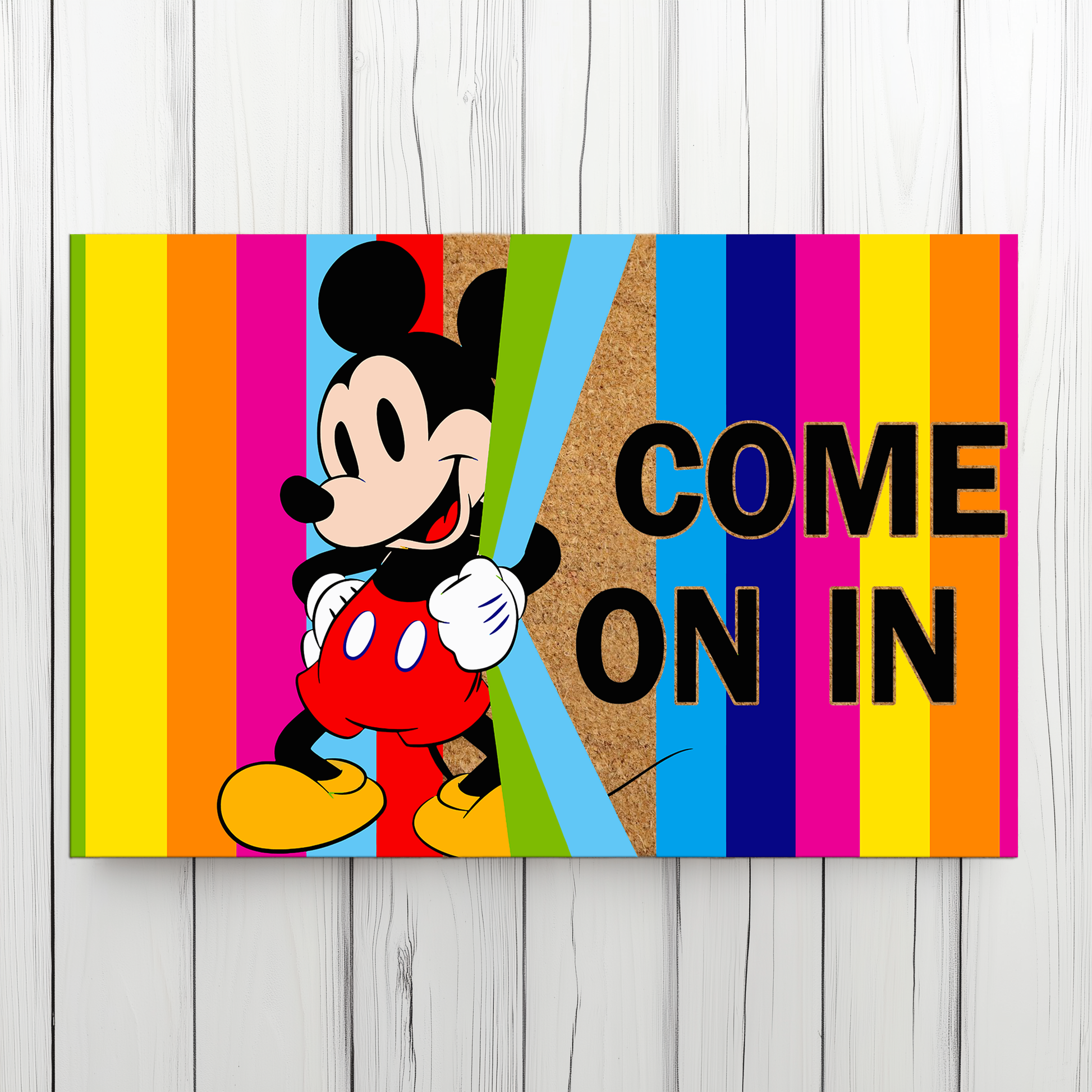 Mickey Rainbow Doormat: Cute Entry Rug for Disney Fans.