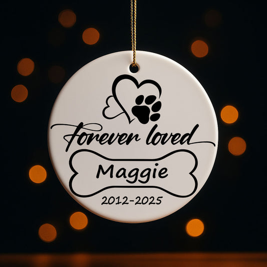 Forever Loved Dog Ornament, Ceramic Pet Loss Keepsake & Decor