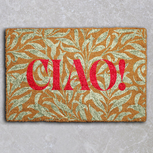 Italian Welcome Mat, Modern Leaf Pattern Hello Doormat, Housewarming Gift