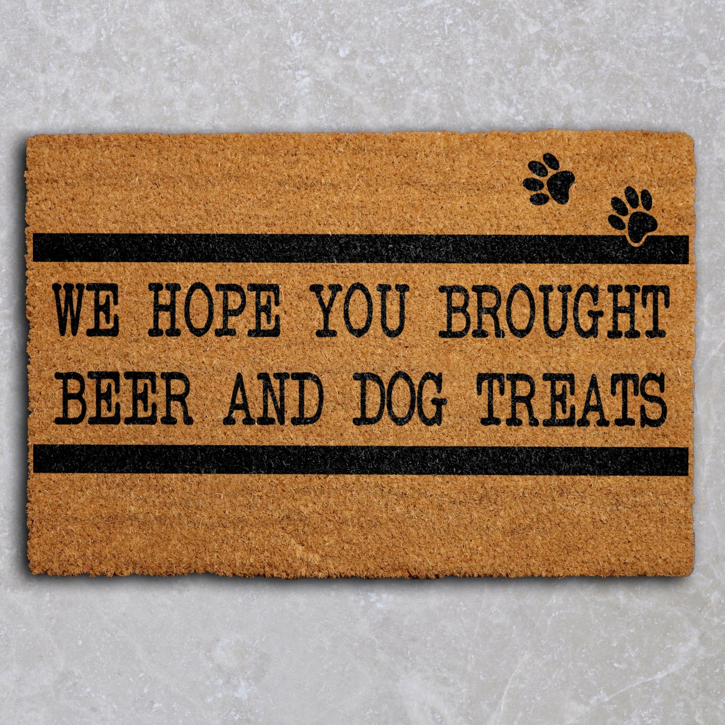 Dog Lover's Funny Welcome Mat: Beer, Treats, Paw Prints!