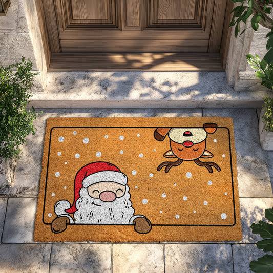 Festive Santa and Reindeer Doormat for Cozy Christmas Welcome.