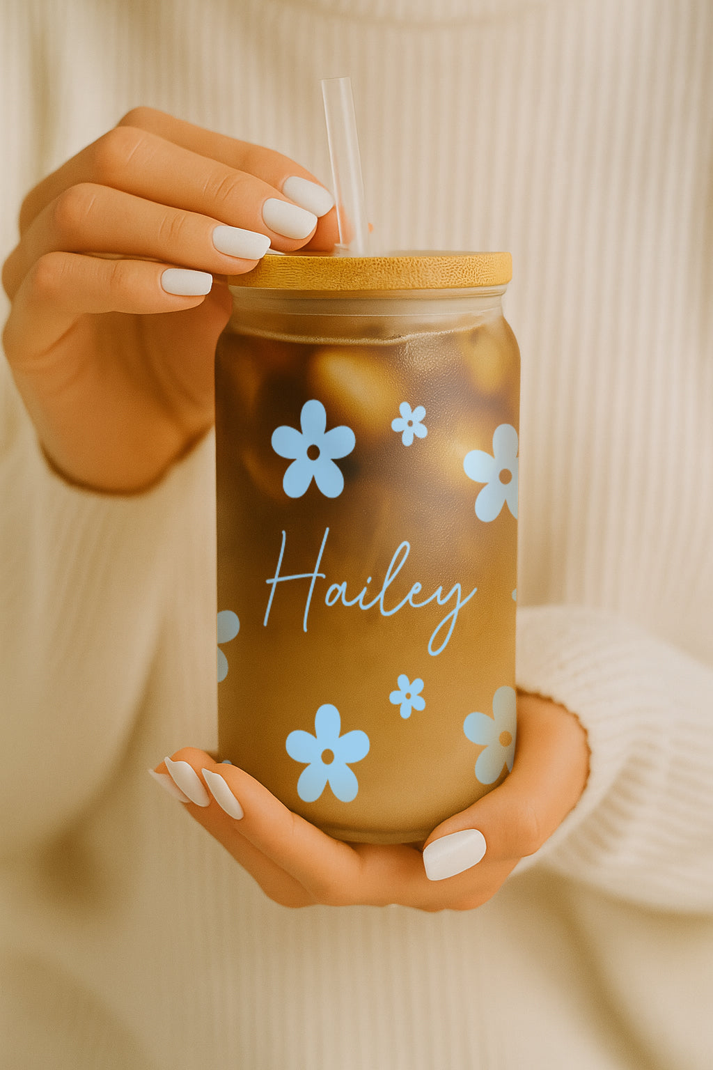 Daisy Can Glass Tumbler, Aesthetic Summer Drinkware, Cute Reusable Cup