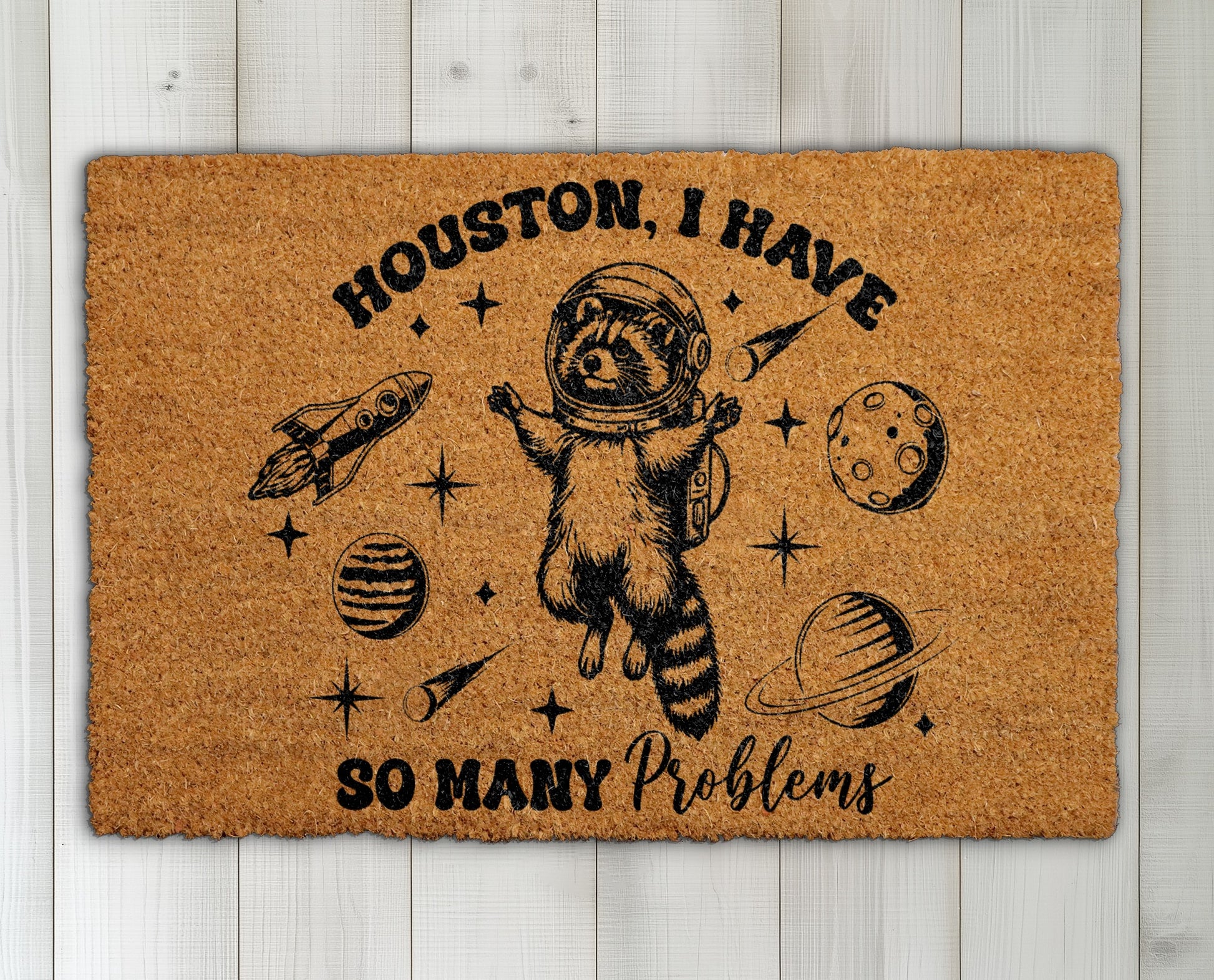 Space-Themed Doormat, Astronaut Raccoon Welcome Mat, Funny Housewarming Gift