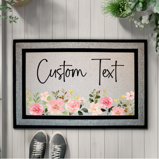 Personalized Welcome Mat with Boho Roses for Unique Housewarming