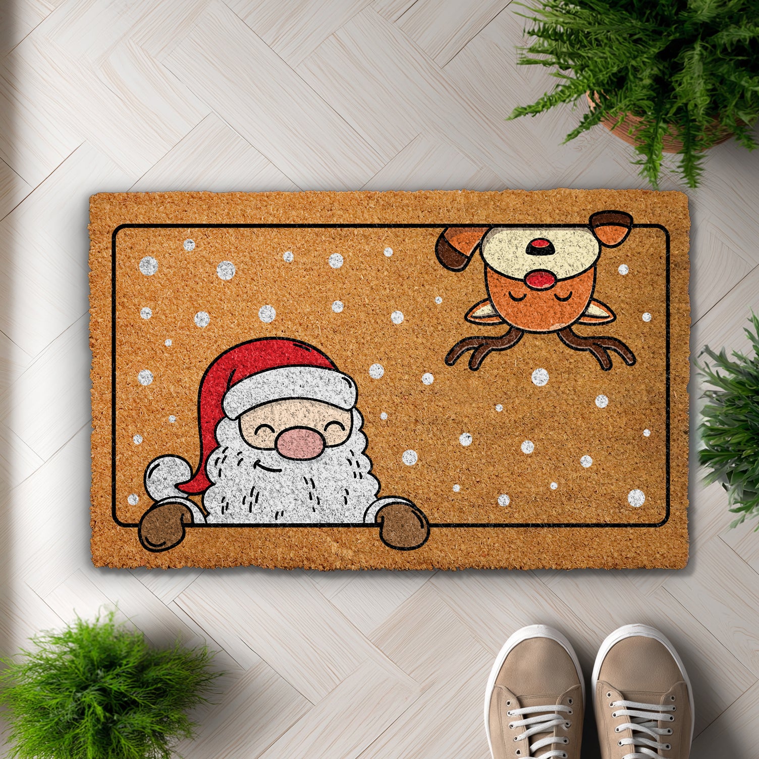 Festive Santa and Reindeer Doormat for Cozy Christmas Welcome.