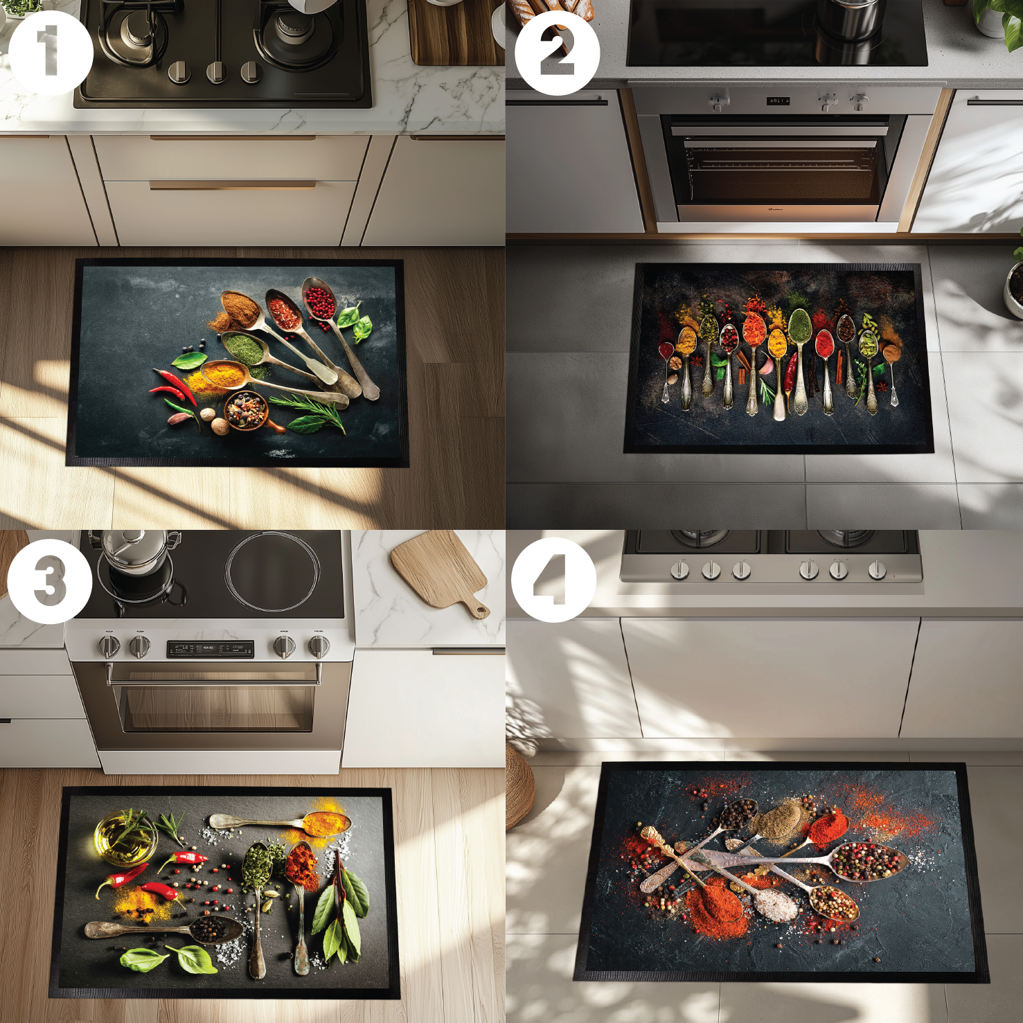 Colorful Spice Print Kitchen Mat, Herb Illustration Rug for Sink