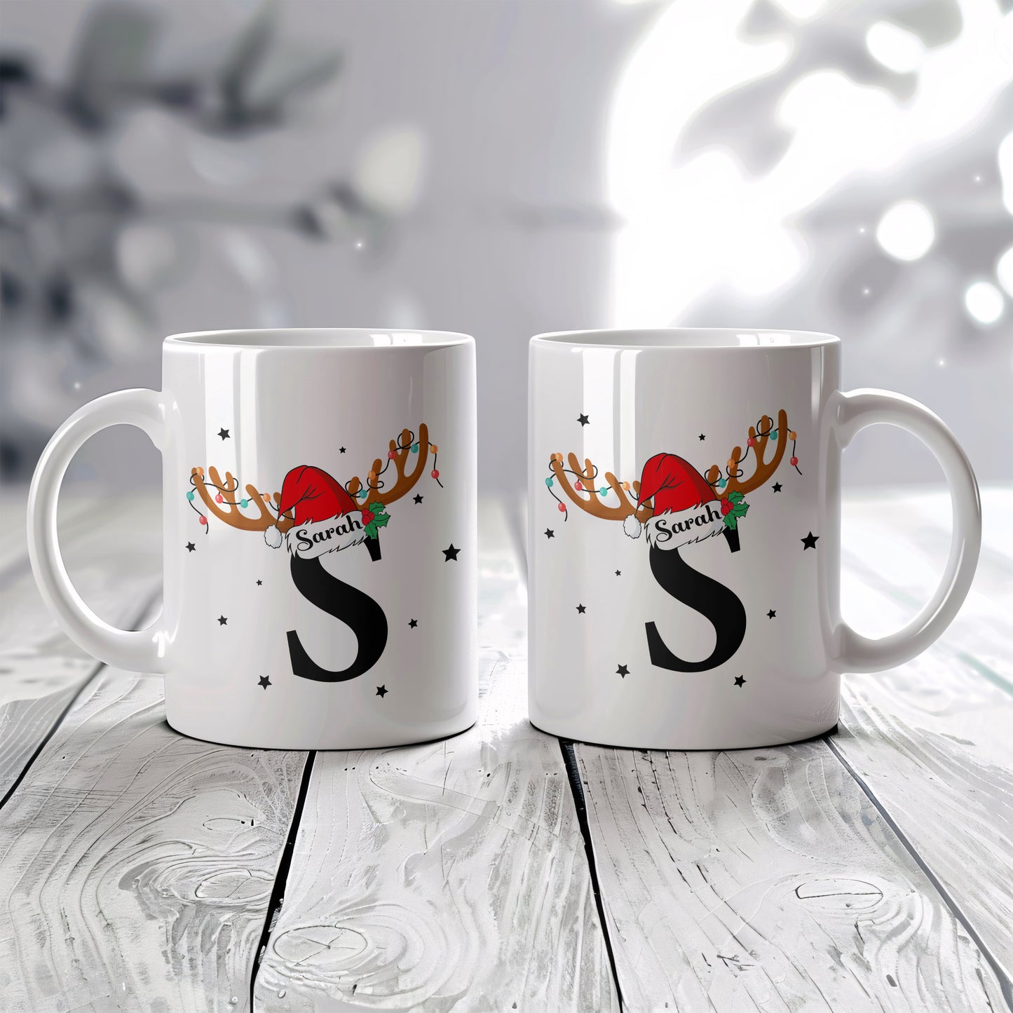 Personalized Santa Hat Christmas Mug, Monogrammed Xmas Cup, Festive Gift