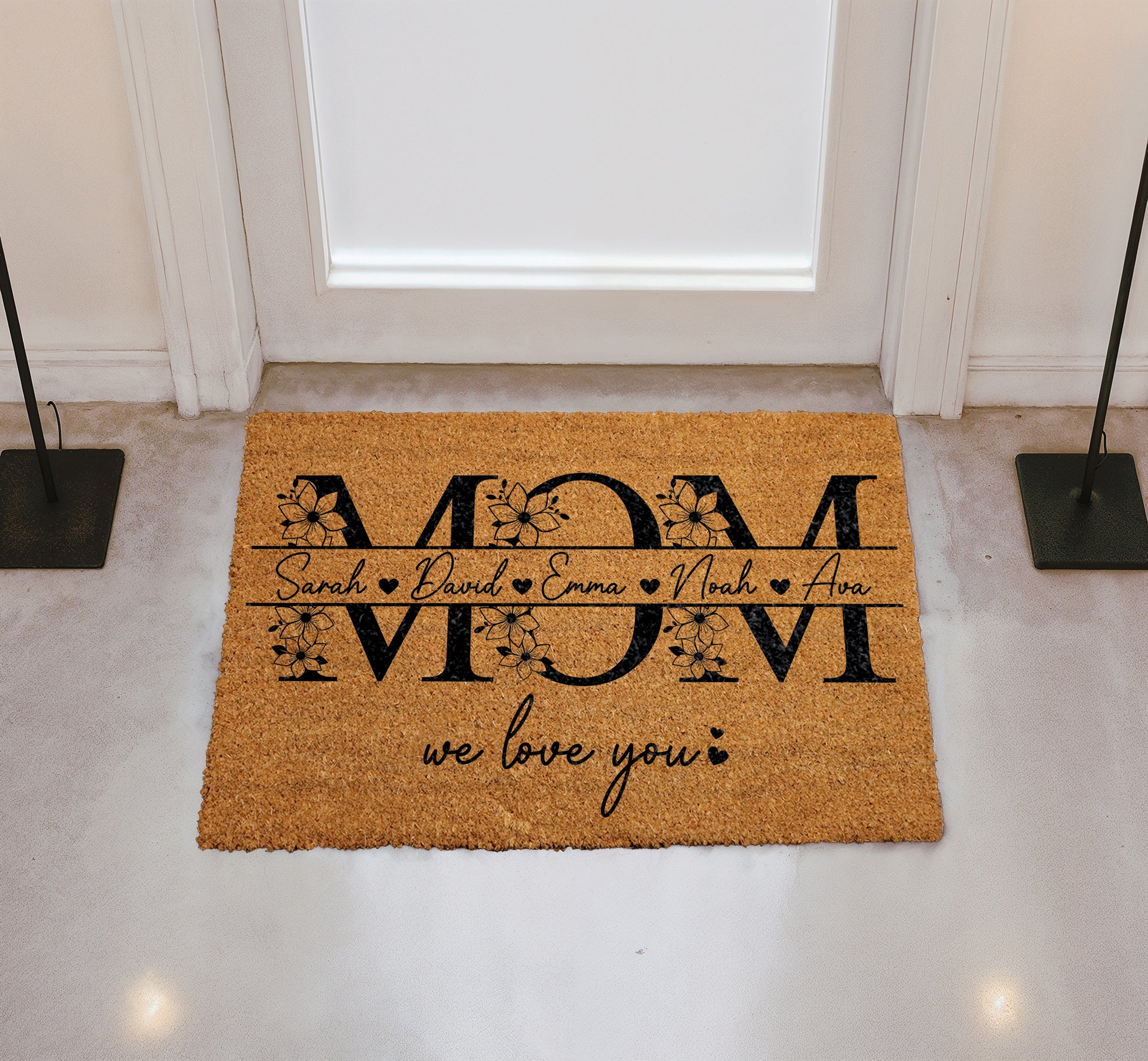 Floral Mom Doormat, Custom Kids' Names Welcome Mat, Mother's Day Gift