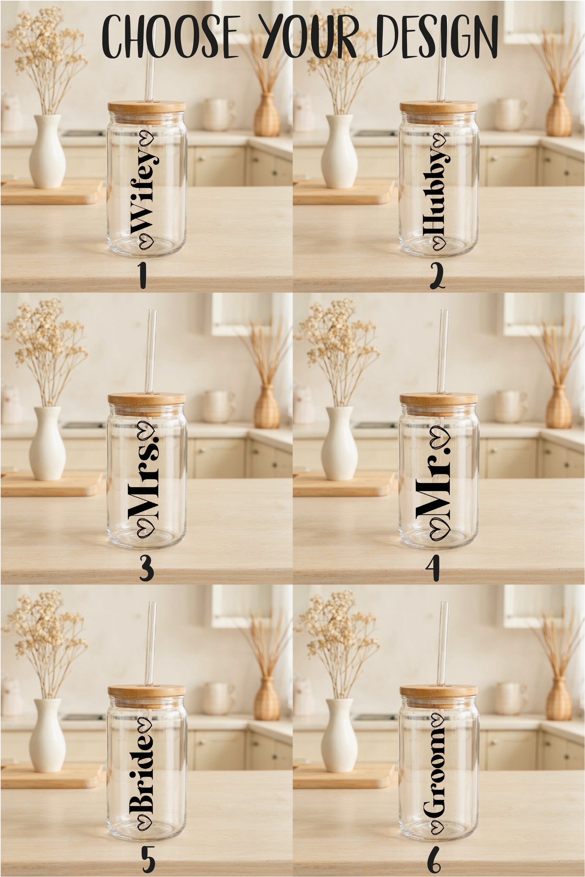 Newlywed Glass Tumbler Set, Bride Groom Matching Coffee Mugs