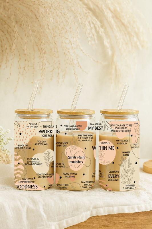 Personalized Daily Motivation Can Glass Tumbler, Empowering Eco-Friendly Ice Cup