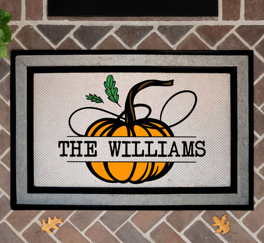 Custom Family Pumpkin Doormat, Autumn Welcome - Fall Porch Decor