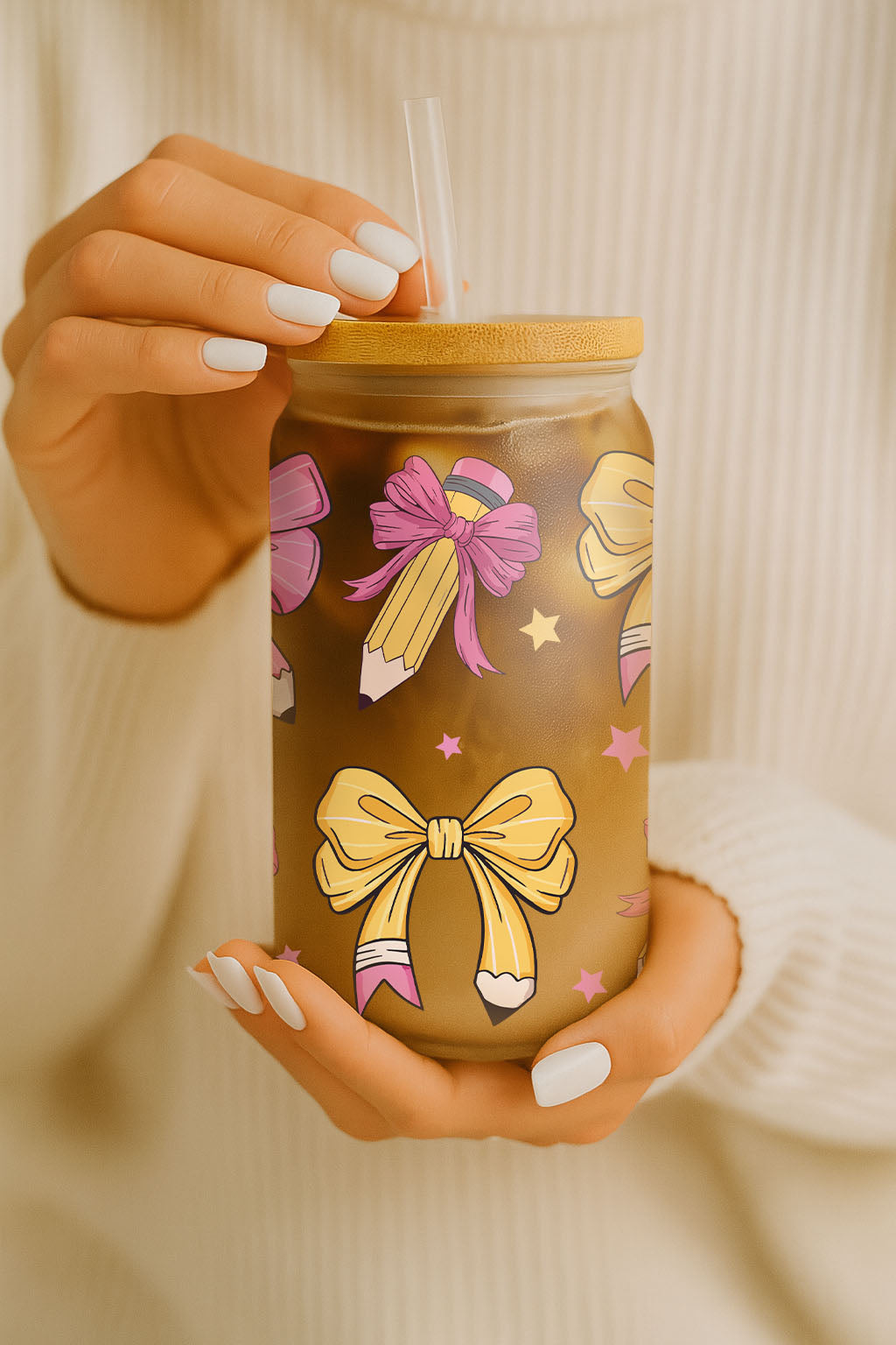 Pencil Coquette Glass Cup, Teacher Appreciation tumbler, Girly Student Cup