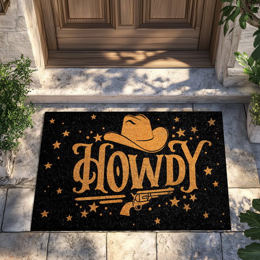 Western Welcome: Howdy Doormat, Cowboy Hat & Revolver Entrance