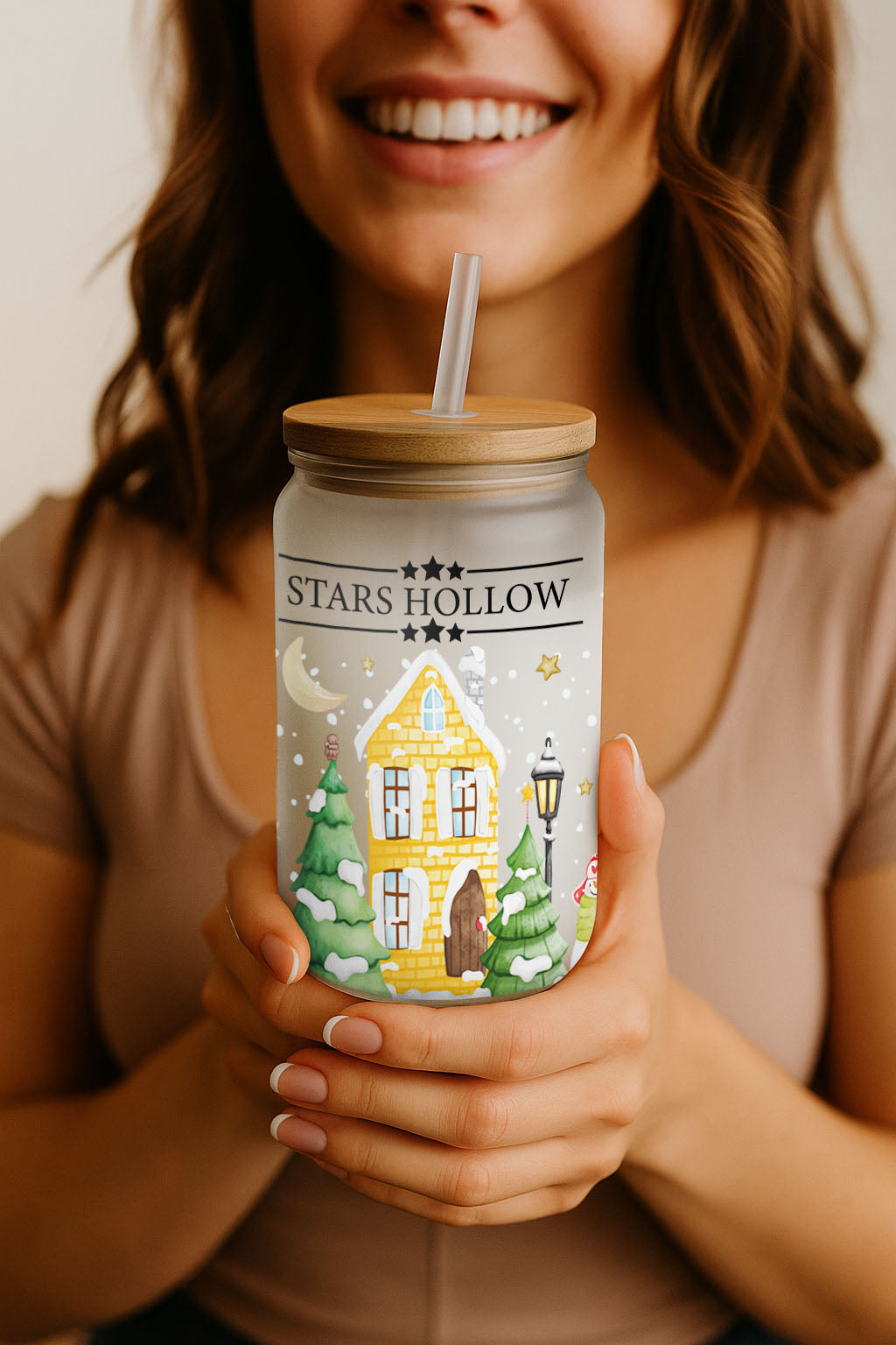 Stars Hollow Gilmore Girls Winter Can Glass Tumbler, Christmas Gift Cup