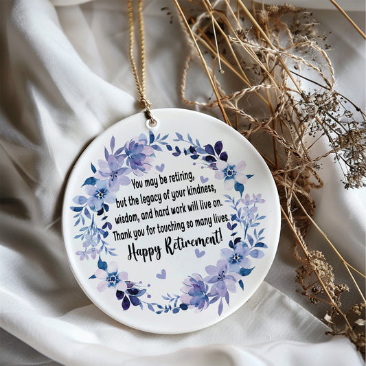 Floral Retirement Blessing Ornament, Happy Celebration Keepsake, Thank You Souvenir