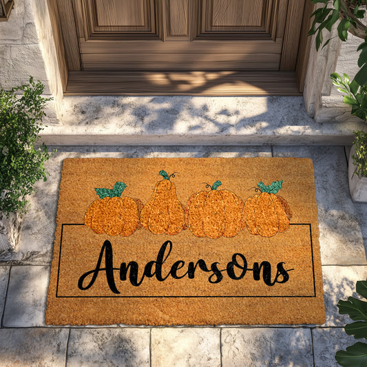 Custom Family Name Doormat, Fall Welcome Mat, Autumn Harvest Decor