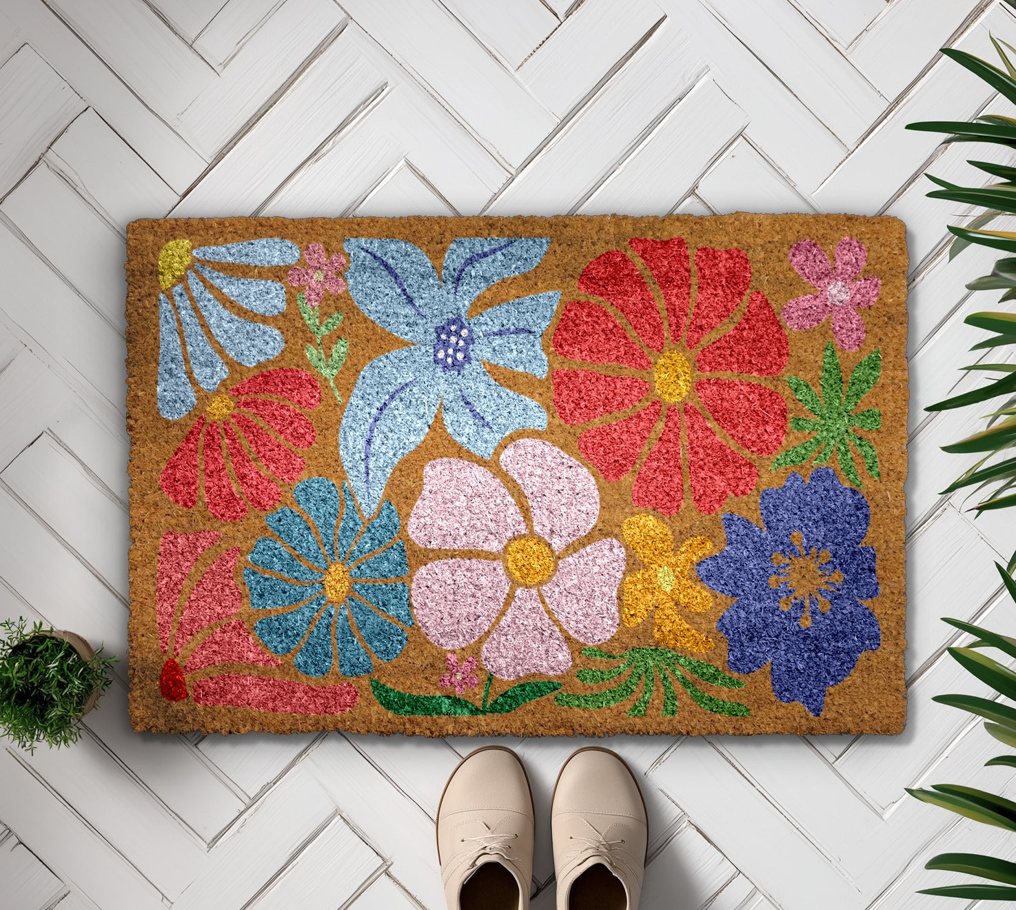 Vintage Floral Welcome Mat - Bohemian Front Porch Decor
