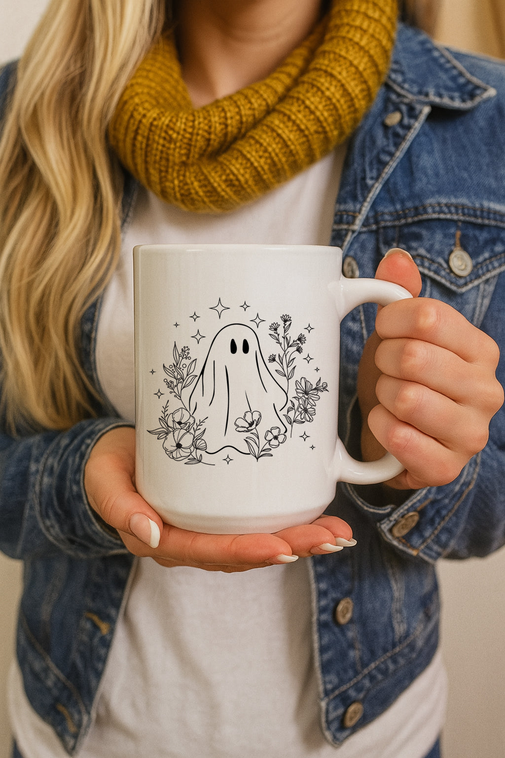 Floral Ceramic Halloween Cup, Spooky Kids Drinkware for Pumpkin Spice