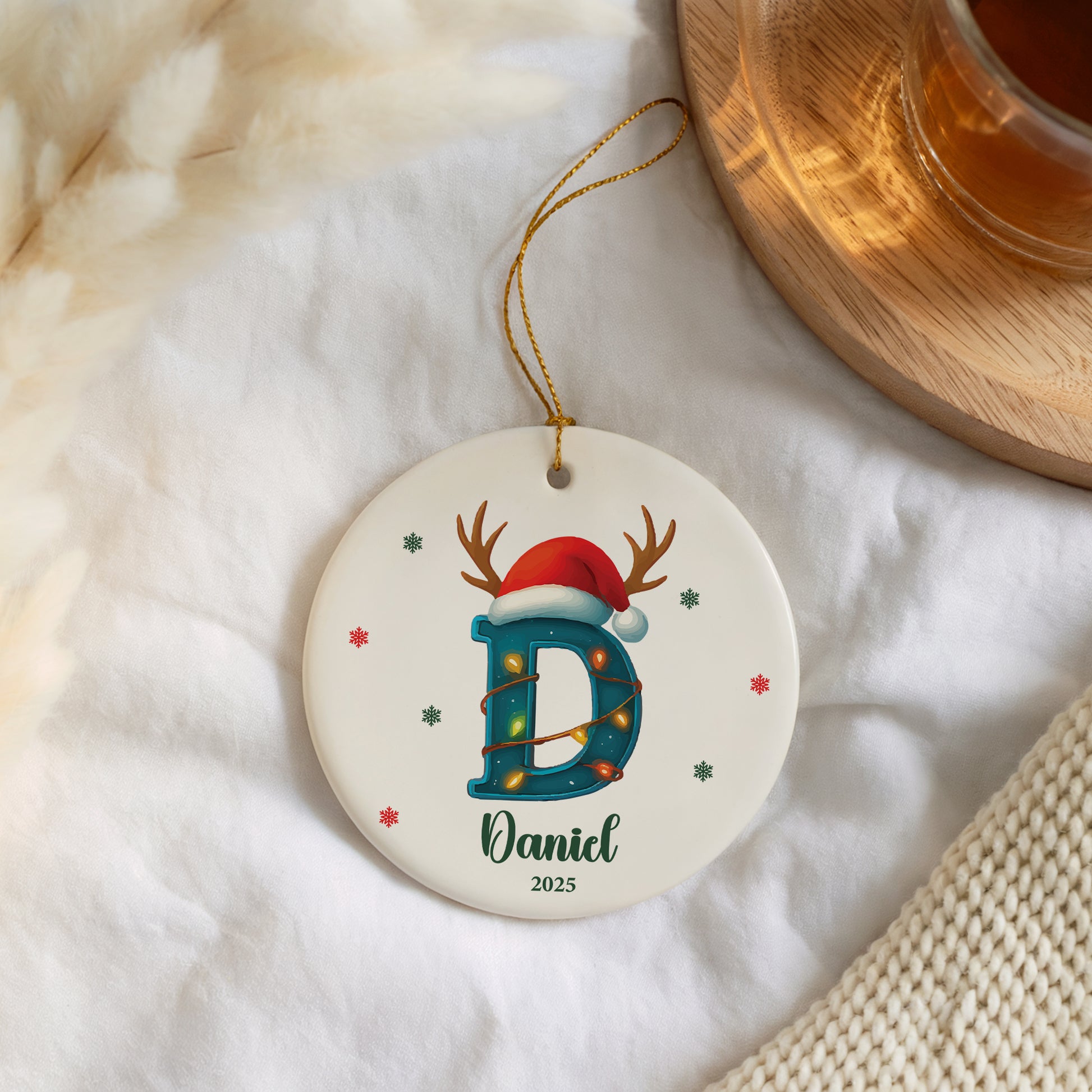 Personalized Santa Hat Ceramic Ornament, Family Xmas Keepsake