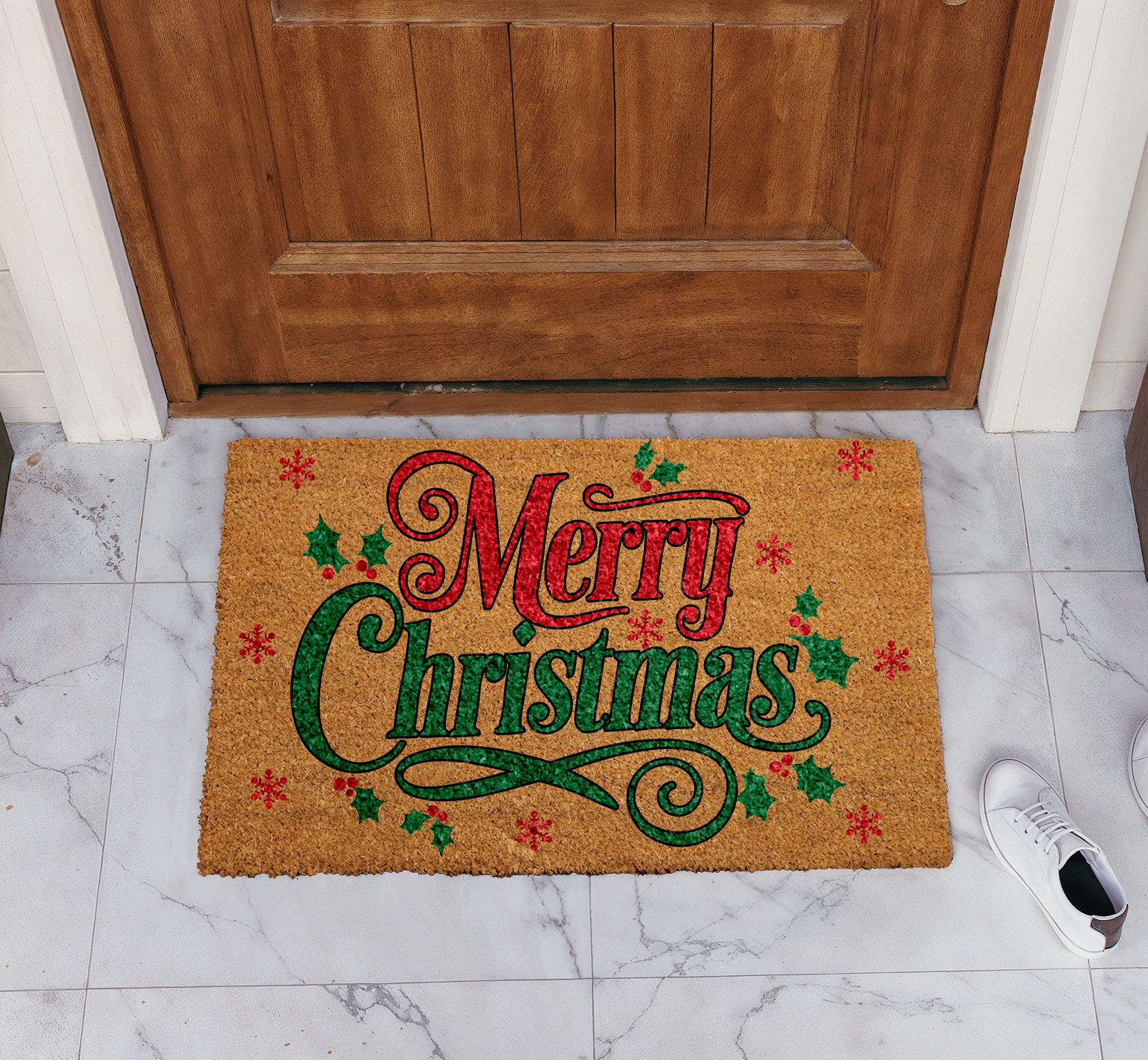 Festive Holly & Berries Doormat, Cheerful Xmas Home Decor Accessory