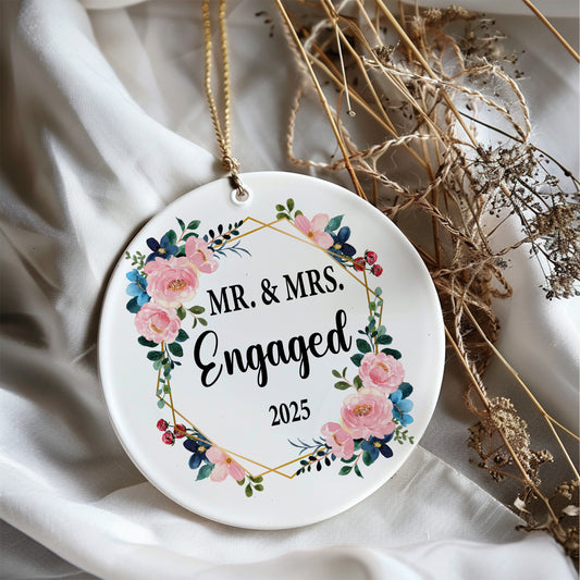 Personalized Floral Engagement Ornament, Mr. And Mrs. Keepsake 2025