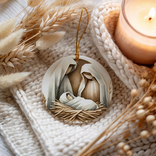 Biblical Christmas Keepsake: Nativity of Jesus Christ Ceramic Ornament, Holy Family