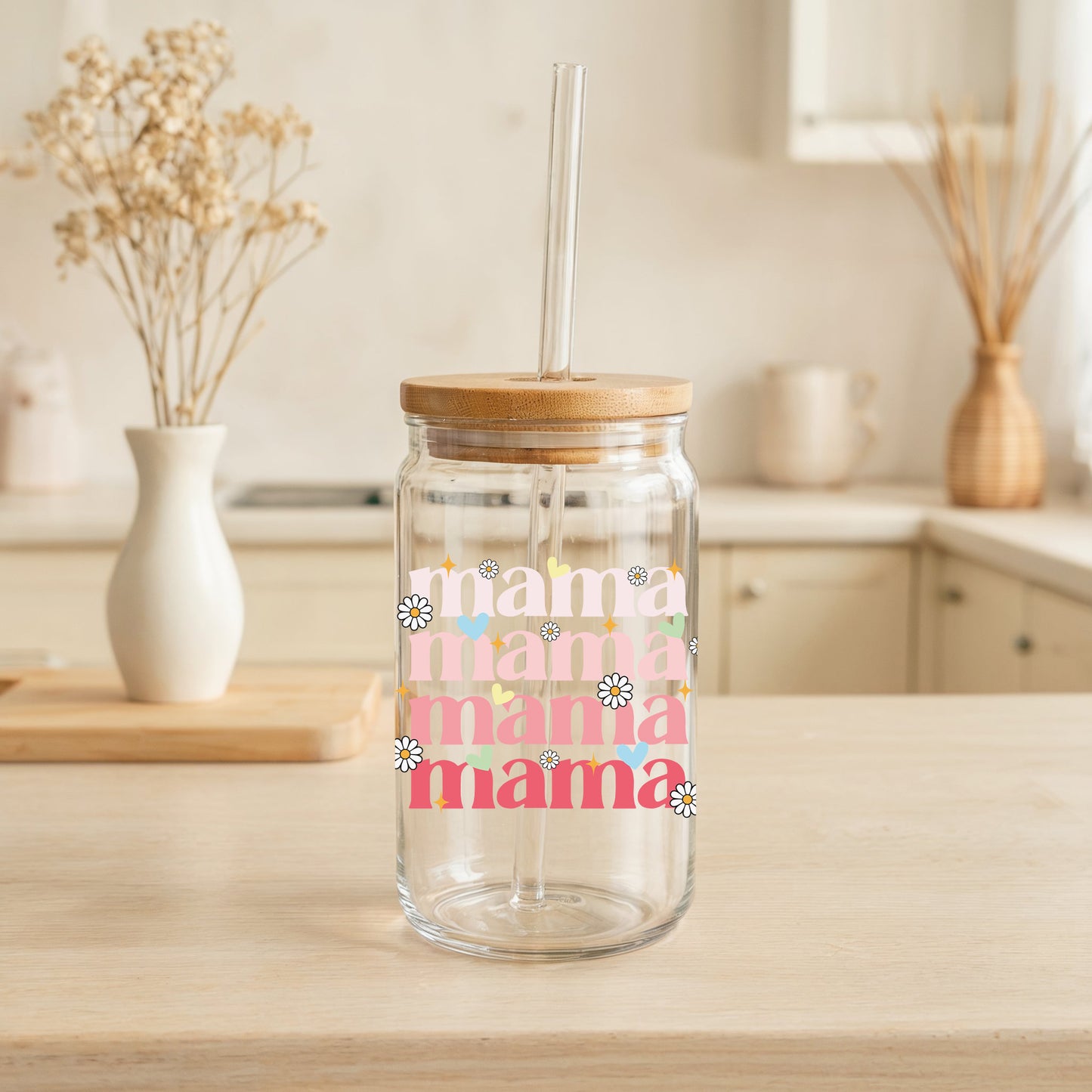 Floral Mama Can Tumbler, Mom's Birthday Gift with Bamboo Lid