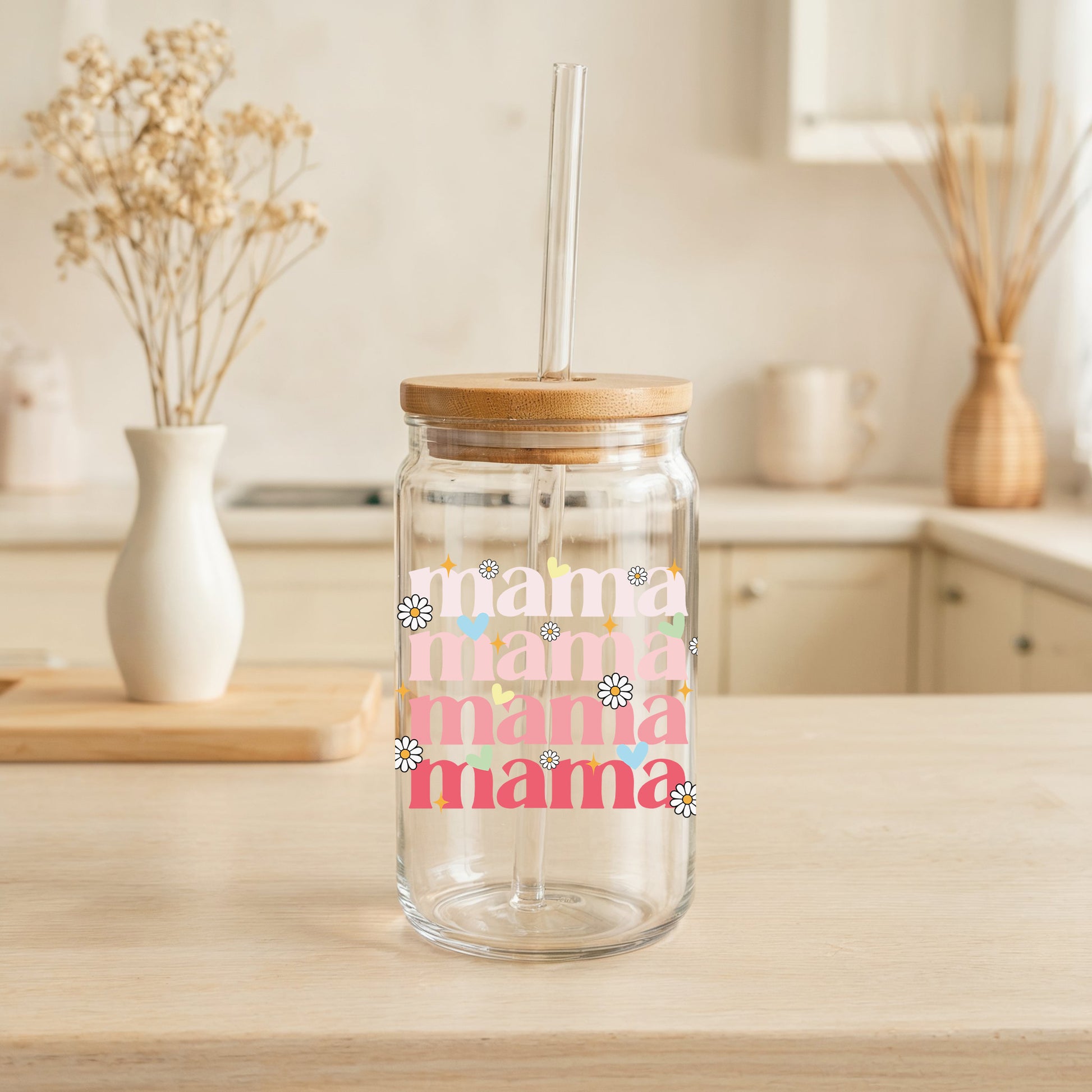 Floral Mama Can Tumbler, Mom's Birthday Gift with Bamboo Lid