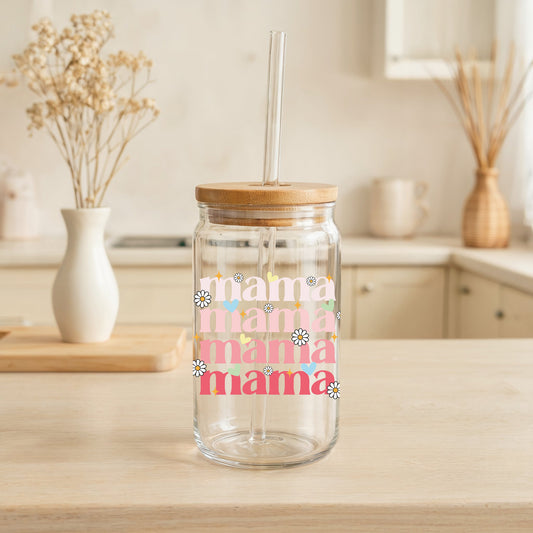 Floral Mama Can Tumbler, Mom's Birthday Gift with Bamboo Lid