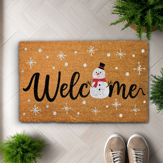 Snowman Welcome Mat, Winter Snowflake Rug, Christmas Housewarming Decor