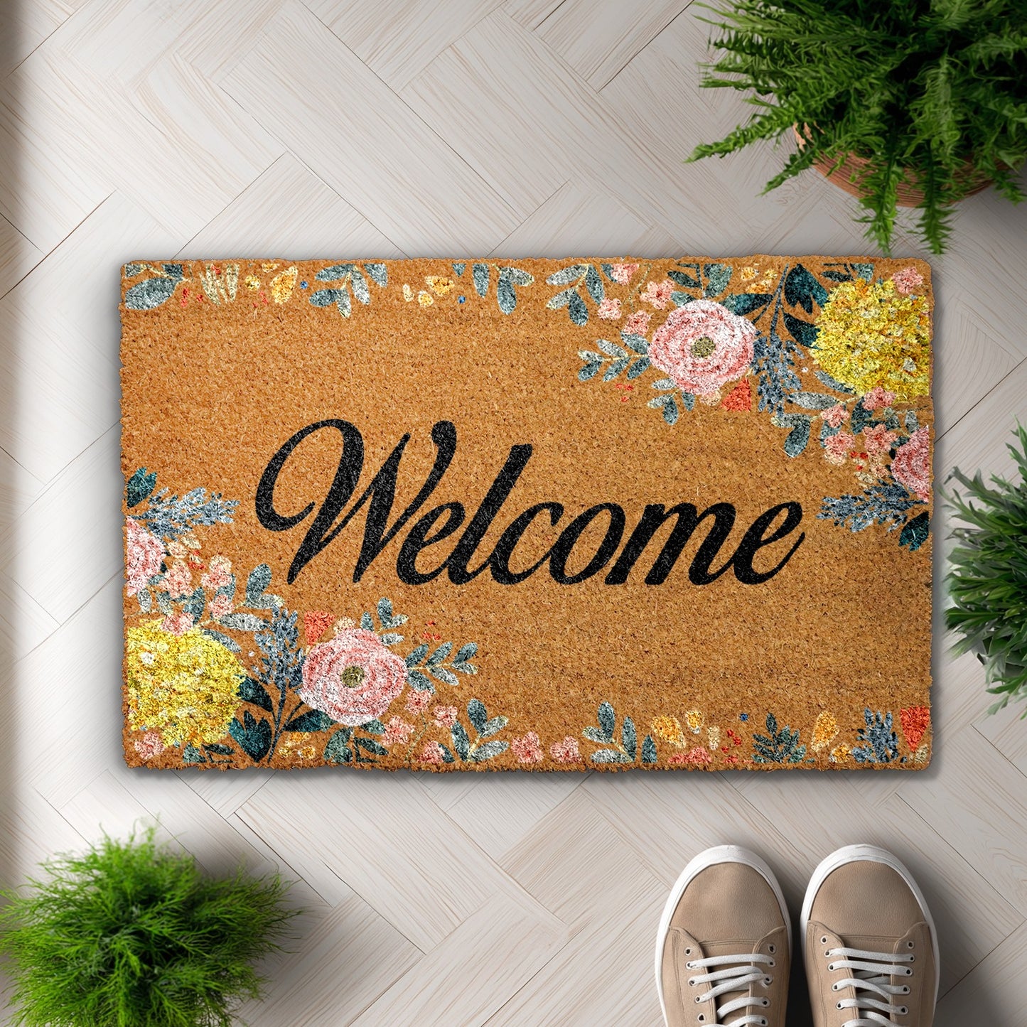 Vibrant Floral Welcome Doormat, Perfect Housewarming Gift