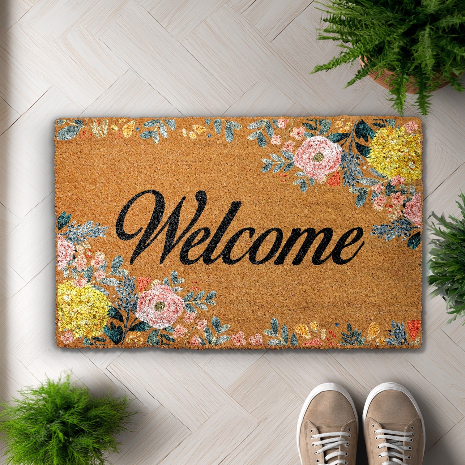 Vibrant Floral Welcome Doormat, Perfect Housewarming Gift
