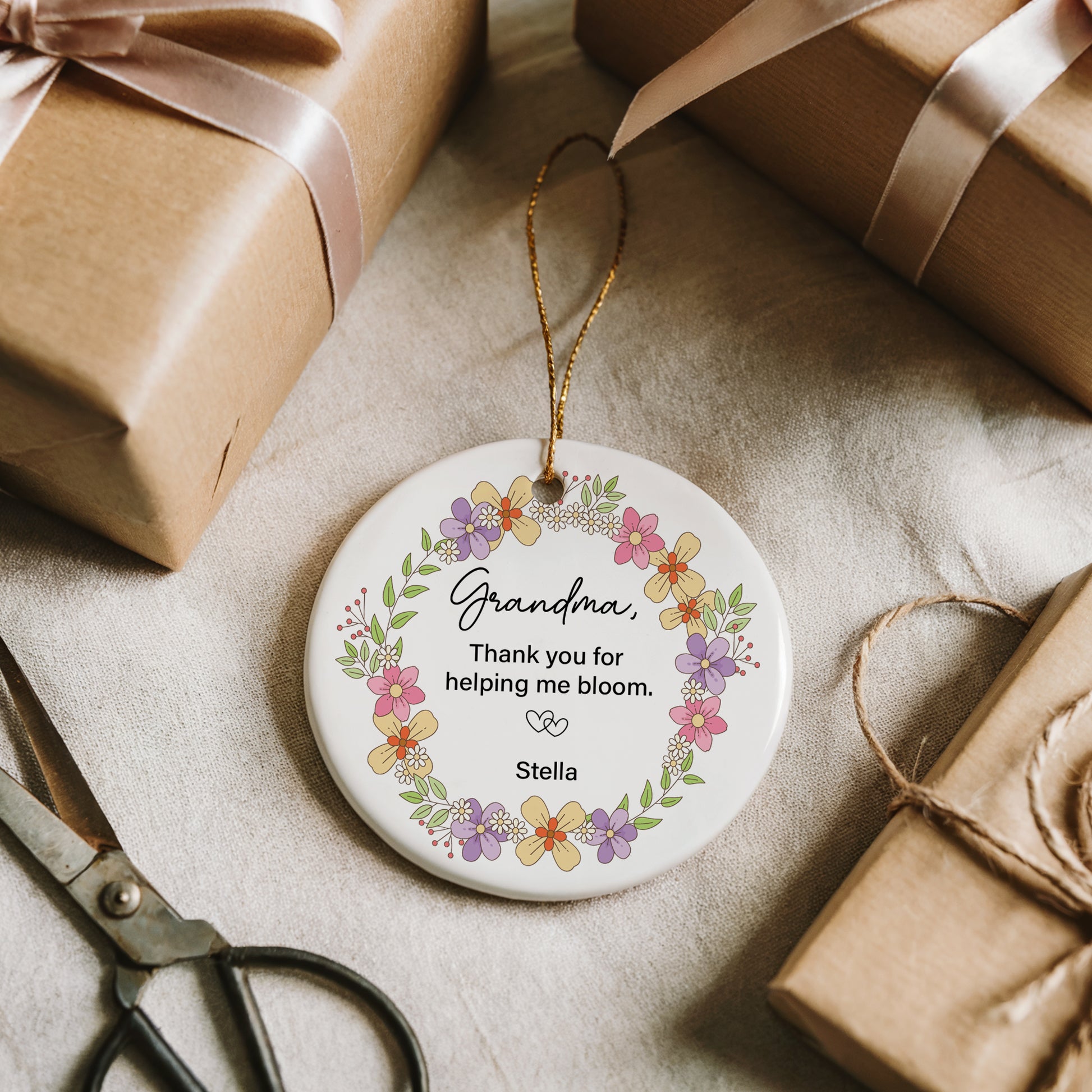 Personalized Floral Grandma Ornaments, New Granny Ceramic Keepsake Gift