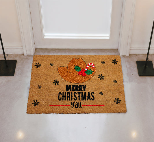 Western Christmas Welcome Mat, Country Holiday Decor, Southern Style Rug