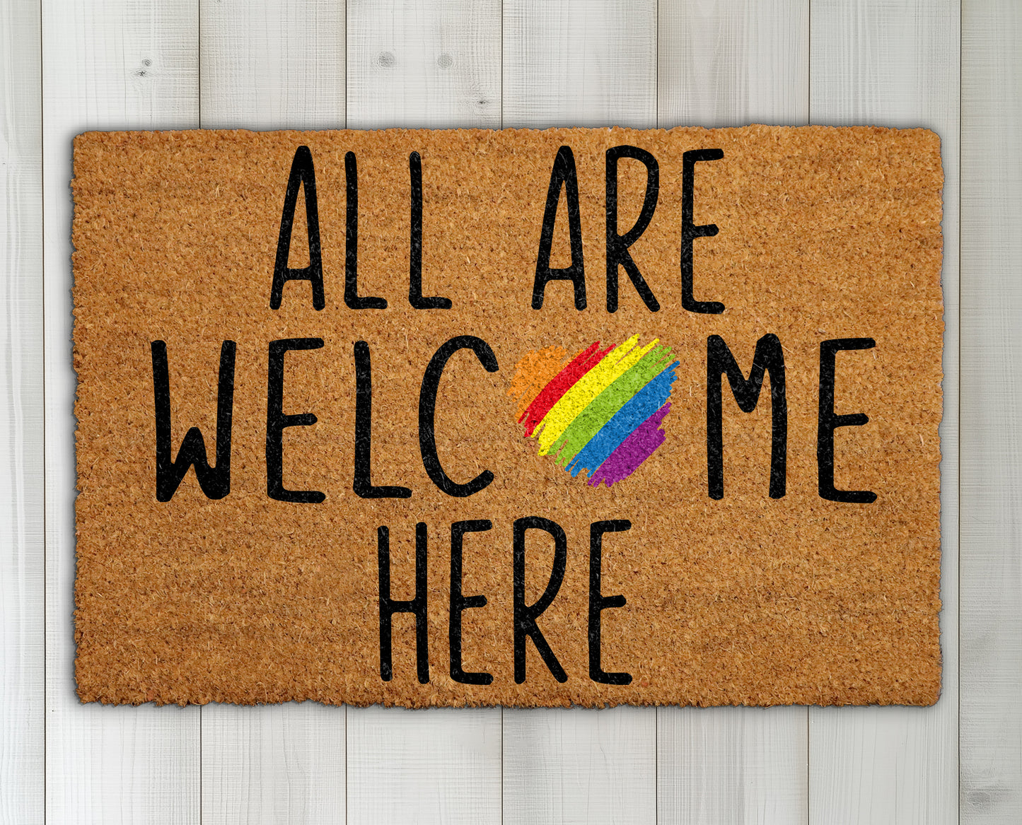 Rainbow Heart Coir Doormat – Welcome All with Kindness