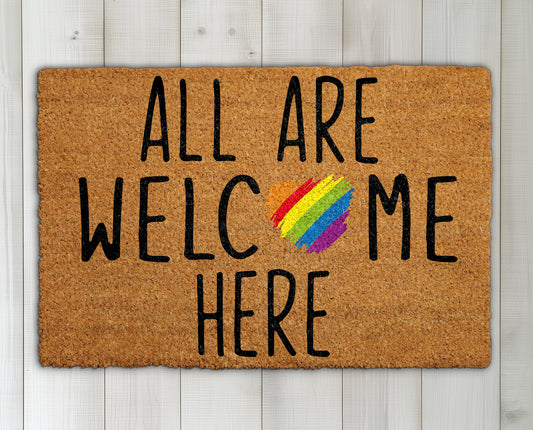 Rainbow Heart Coir Doormat – Welcome All with Kindness