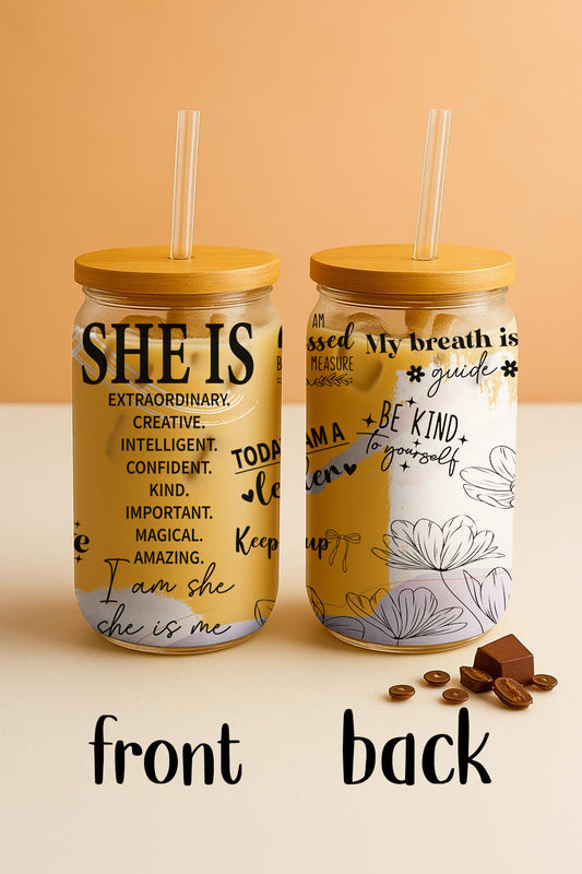 Energetic Sipper Glass, Motivational Tumbler, Stylish Bamboo Cup - Gift!