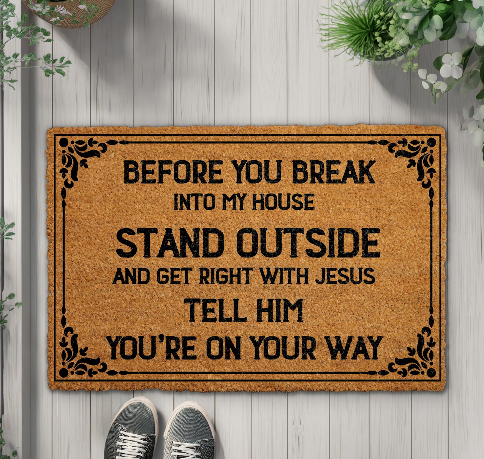 Get Right With Jesus Doormat: Humorous Religious Welcome Mat