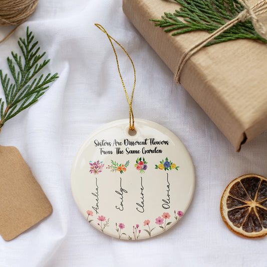 Personalize your space with Customizable Birth Flower Ceramic Ornament, Sisterhood Keepsake.